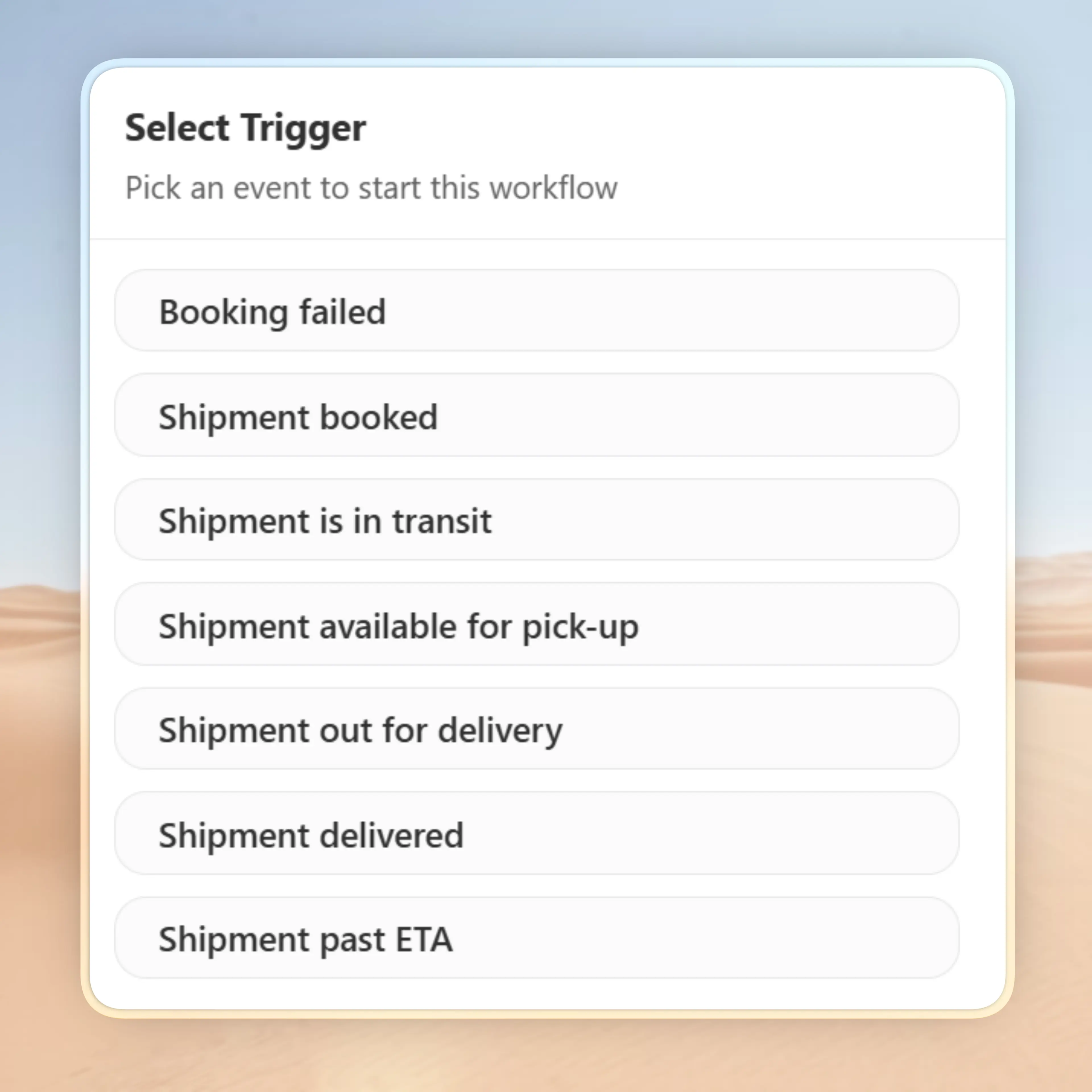 List of automated shipment tracking statuses including in transit, out for delivery, and delivered.